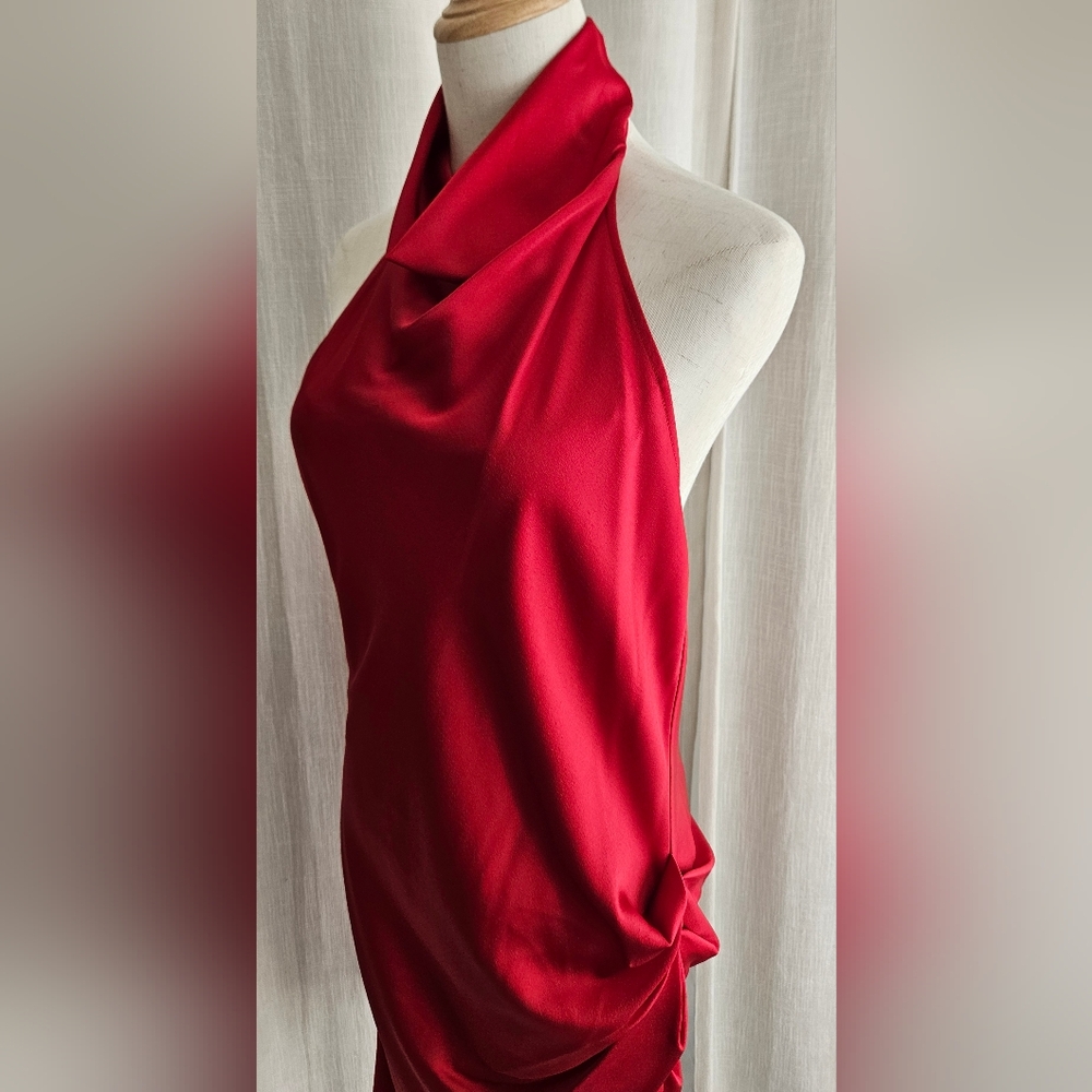 Gianni Bini Peyton Satin Mini Sheath Dress: Color- Cherry - Picture 8 of 12